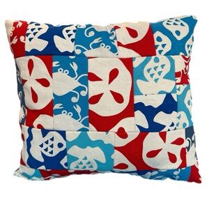 Patchwork Nautical Handprinted Accent Pillow in Red, White & Blues.NWT.